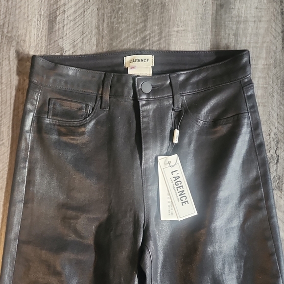 L'AGENCE Ginny High Rise Straight Leg Jeans Coated Noir Zipper Size 26 - Picture 5 of 6